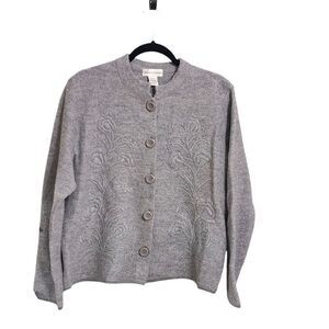 Draper's & Damon's cardigan gray wool embroidered Cottagecore Boho L